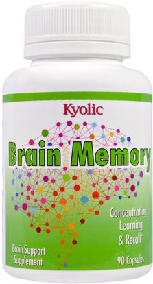 Wakunaga - Kyolic, Brain Memory, 90 Capsules ,الأعشاب، الجنكة، بيلوبا