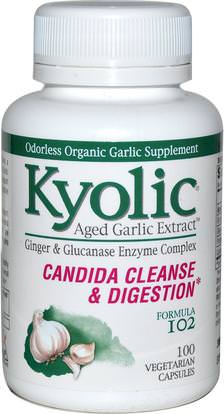 Wakunaga - Kyolic, Aged Garlic Extract, Candida Cleanse & Digestion, Formula 102, 100 Vegetarian Caps ,المكملات الغذائية، المضادات الحيوية، الثوم، الصحة، التخلص من السموم