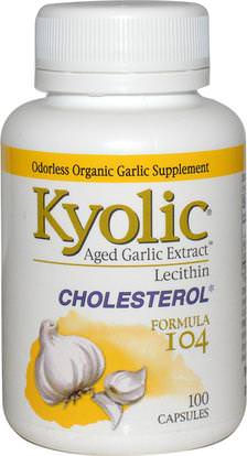 Wakunaga - Kyolic, Aged Garlic Extract with Lecithin, Cholesterol Formula 104, 100 Capsules ,المكملات الغذائية، المضادات الحيوية، الثوم