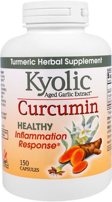 Wakunaga - Kyolic, Aged Garlic Extract, Inflamation Response, Curcumin, 150 Capsules ,المكملات الغذائية، مضادات الأكسدة، الكركمين