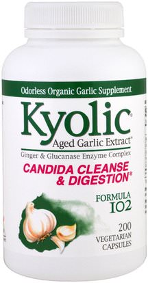 Wakunaga - Kyolic, Aged Garlic Extract, Candida Cleanse & Digestion, Formula 102, 200 Vegetarian Caps ,المكملات الغذائية، المضادات الحيوية
