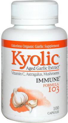 Wakunaga - Kyolic, Aged Garlic Extract, Immune Formula 103, 100 Capsules ,المكملات الغذائية، المضادات الحيوية، الثوم، الصحة، الانفلونزا الباردة والفيروسية، جهاز المناعة