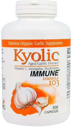 Wakunaga - Kyolic, Aged Garlic Extract, Immune, Formula 103, 300 Capsules ,والمكملات الغذائية، والمضادات الحيوية، والثوم، والصحة، والانفلونزا الباردة والفيروسية