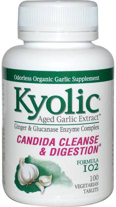 Wakunaga - Kyolic, Aged Garlic Extract, Candida Cleanse & Digestion, Formula 102, 100 Vegetarian Tablets ,المكملات الغذائية، المضادات الحيوية، الثوم، الصحة، التخلص من السموم