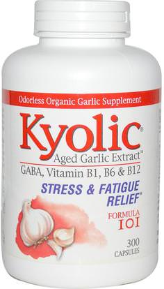 Wakunaga - Kyolic, Aged Garlic Extract, Stress & Fatigue Relief Formula 101, 300 Capsules ,المكملات الغذائية، المضادات الحيوية، الثوم، الصحة، مكافحة الإجهاد