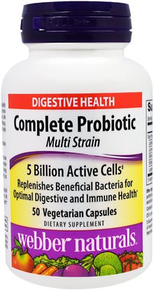 Webber Naturals, Complete Probiotic, Multi Strain, 5 Billion Active Cells, 50 Veggie Capsules ,المكملات الغذائية، البروبيوتيك، أسيدوفيلوس