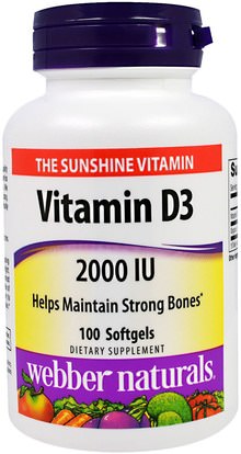 Webber Naturals, Vitamin D3, 2000 IU, 100 Softgels ,الفيتامينات، فيتامين d3، المكملات الغذائية