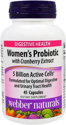 Webber Naturals, Womens Probiotic with Cranberry Extract, 5 Billion Active Cells, 45 Capsules ,المكملات الغذائية، البروبيوتيك، التوت البري