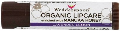 Wedderspoon, Organic Lipcare, Lavender Lemon, 0.15 oz (4.5 g) ,حمام، الجمال، العناية الشفاه، بلسم الشفاه
