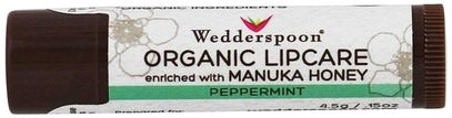 Wedderspoon, Organic Lipcare, Peppermint, 0.15 oz (4.5 g) ,حمام، الجمال، العناية الشفاه، بلسم الشفاه