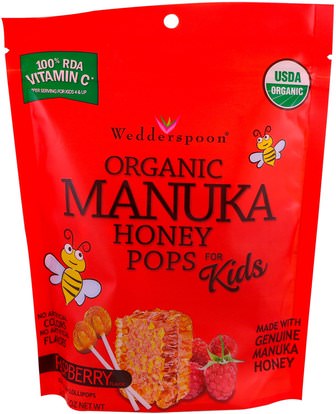 Wedderspoon, Organic Manuka Honey Pops For Kids, Raspberry, 24 Count, 4.15 oz ,الطعام، الوجبات الخفيفة، الحلوى