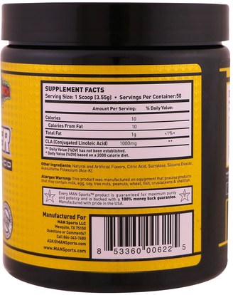 وفقدان الوزن، والنظام الغذائي، كلا (مترافق حمض اللينوليك)، والرياضة MAN Sport, LLC, CLA Powder, Conjugated Linoleic Acid, Sour Batch, 6.26 oz (177.5 g)