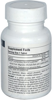 وفقدان الوزن، والنظام الغذائي، والكورتيزول، ماغنوليا النباح (فيلوديندرون) Source Naturals, Relora, 250 mg, 90 Tablets