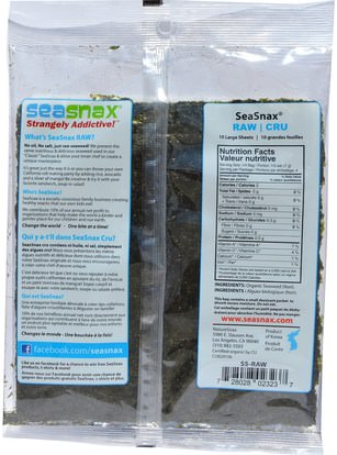 وفقدان الوزن، والنظام الغذائي، باليو حمية المنتجات / الأطعمة والوجبات الخفيفة SeaSnax, Organic Raw Seaweed, 1.0 oz (28 g)