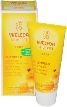 Weleda, Baby, Calendula Face Cream, 1.7 fl oz (50 ml) ,الجمال، العناية بالوجه، حروق الشمس حماية الشمس، آذريون، حمام، غسول الطفل