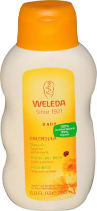 Weleda, Baby Oil, Calendula, 6.8 fl oz (200 ml) ,الجمال، العناية بالوجه، حروق الشمس حماية الشمس، آذريون، صحة الطفل، زيوت مسحوق الطفل