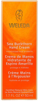 Weleda, Hand Cream, Sea Buckthorn, 1.7 oz (50 ml) ,حمام، الجمال، أعطى، كريامز، البحر، النبق، الجمال