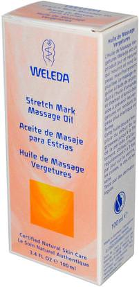 Weleda, Stretch Mark Massage Oil, 3.4 fl oz (100 ml) ,الصحة، الجلد، زيت التدليك، الحمل