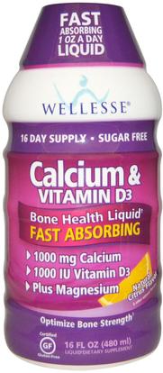 Wellesse Premium Liquid Supplements, Calcium & Vitamin D3, Sugar Free, Natural Citrus Flavor, 16 fl oz (480 ml) ,المكملات الغذائية، المعادن، الكالسيوم، الكالسيوم السائل
