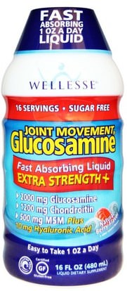 Wellesse Premium Liquid Supplements, Joint Movement Glucosamine, Natural Berry Flavor, 16 fl oz (480 ml) ,المكملات الغذائية، الجلوكوزامين، الصحة، العظام، هشاشة العظام، الصحة المشتركة