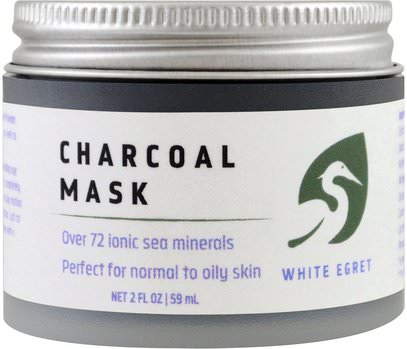 White Egret Personal Care, Charcoal Mask, 2 fl oz (59 ml) ,الجمال، أقنعة الوجه، أقنعة الطين