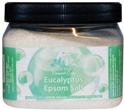 White Egret Personal Care, Eucalyptus Epsom Salt, 16 oz ,حمام، الجمال، أملاح الاستحمام
