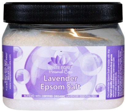 White Egret Personal Care, Lavender Epsom Salt, 16 oz ,حمام، الجمال، أملاح الاستحمام