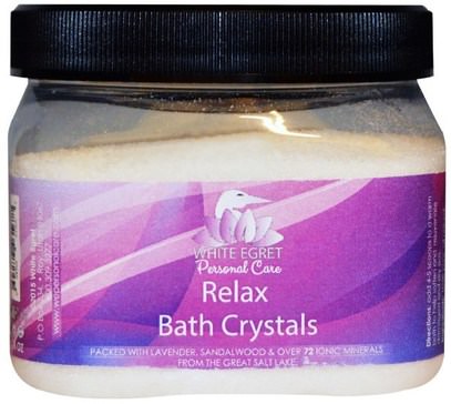 White Egret Personal Care, Relax Bath Crystals, 16 oz ,حمام، الجمال، أملاح الاستحمام