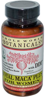 Whole World Botanicals, Royal Maca Plus For Women, 500 mg, 90 Vegetarian Capsules ,المكملات الغذائية، أدابتوغين، الرجال، ماكا