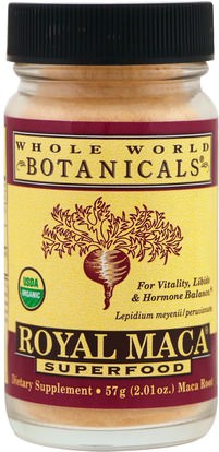 Whole World Botanicals, Royal Maca Powder, 2.01 oz (57 g) ,المكملات الغذائية، أدابتوغن