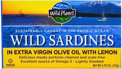 Wild Planet, Wild Sardines In Extra Virgin Oil with Lemon, 4.375 oz (125 g) ,Herb-sa