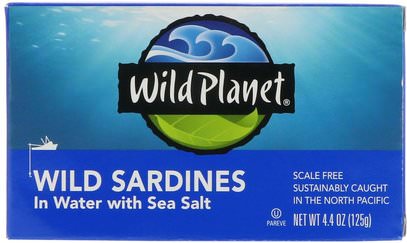 Wild Planet, Wild Sardines In Water with Sea Salt, 4.4 oz (125 g) ,Herb-sa