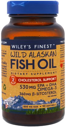 Wileys Finest, Wild Alaskan Fish Oil, Cholesterol Support, 90 Softgels ,والصحة، ودعم الكولسترول، والكوليسترول