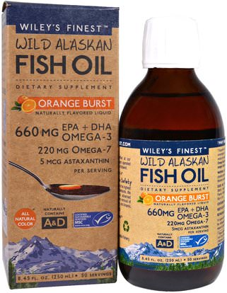 Wileys Finest, Wild Alaskan Fish Oil, Orange Burst, 660 mg, 8.4 fl oz. (250 ml) ,المكملات الغذائية، إيفا أوميجا 3 6 9 (إيبا دا)، زيت السمك السائل