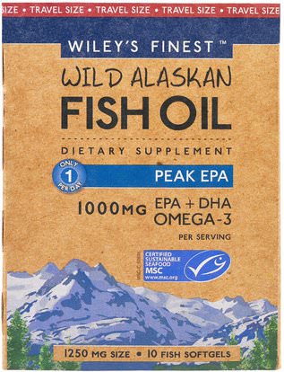 Wileys Finest, Wileys Finest, Wild Alaskan Fish Oil, Peak EPA, 1250 mg, 10 Fish Softgels ,Herb-sa