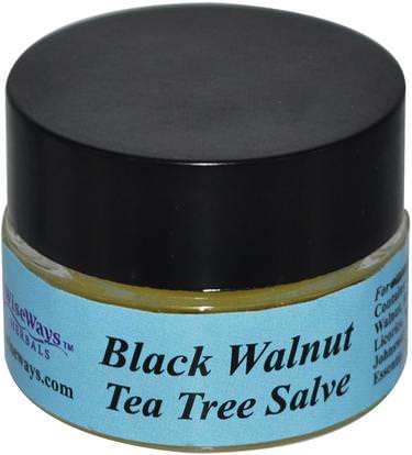 WiseWays Herbals, LLC, Black Walnut Tea Tree Salve, 1/4 oz (7.1 g) ,الأعشاب، الجوز الأسود، العشبية المرهم