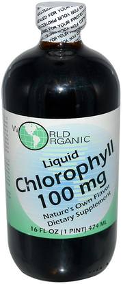 World Organic, Liquid Chlorophyll, 100 mg, 16 fl oz (474 ml) ,المكملات الغذائية، الكلوروفيل