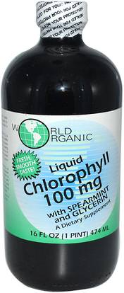 World Organic, Liquid Chlorophyll, with Spearmint and Glycerin, 100 mg, 16 fl oz (474 ml) ,المكملات الغذائية، مزيل العرق الداخلي، النعناع