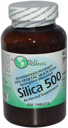 World Organic, Silica 500, 200 Tablets ,المكملات الغذائية، المعادن، السيليكا (السيليكون)