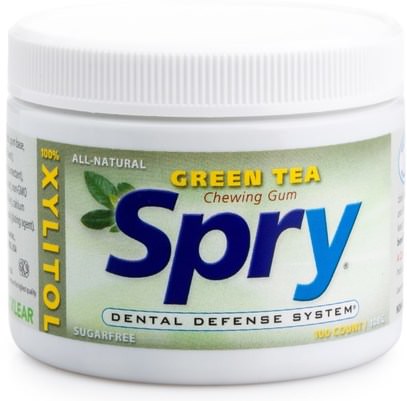 Xlear, Spry, Chewing Gum, Green Tea, Sugar-Free, 100 Count, (108 g) ,حمام، الجمال، العناية بالأسنان عن طريق الفم، إكسيليتول الصمغ الحلوى، اللثة الحلوى