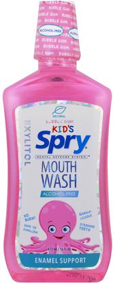 Xlear, Kids Spry Mouth Wash, Enamel Support, Alcohol-Free, Natural Bubble Gum, 16 fl oz (473 ml) ,والصحة، وجفاف الفم، ورعاية الفم والأسنان