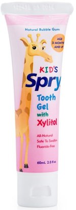 Xlear, Kids Spry, Tooth Gel with Xylitol, Natural Bubble Gum, 2.0 fl oz (60 ml) ,حمام، الجمال، العناية بالفم عن طريق الفم، إكسيليتول العناية بالفم، معجون الأسنان