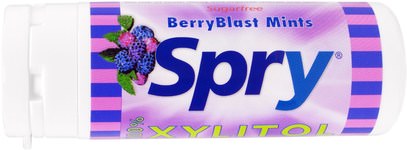 Xlear, Spry, BerryBlast Mints, 45 Count, 25 g ,حمام، الجمال، العناية بالأسنان عن طريق الفم، إكسيليتول الصمغ الحلوى