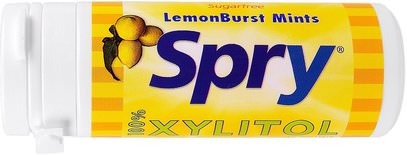 Xlear, Spry, LemonBurst Mints, 45 Count, 25 g ,حمام، الجمال، العناية بالأسنان عن طريق الفم، إكسيليتول الصمغ الحلوى