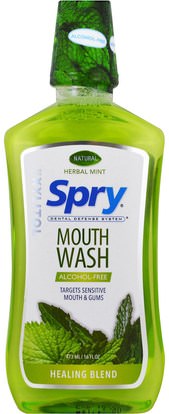 Xlear, Spry Mouth Wash, Healing Blend, Alcohol-Free, Natural Herbal Mint, 16 fl oz (473 ml) ,والصحة، وجفاف الفم، ورعاية الفم والأسنان