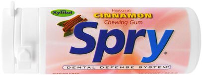 Xlear, Spry Natural Chewing Gum, Cinnamon, 30 Count (32.5 g) ,حمام، الجمال، العناية بالأسنان عن طريق الفم، إكسيليتول الصمغ الحلوى
