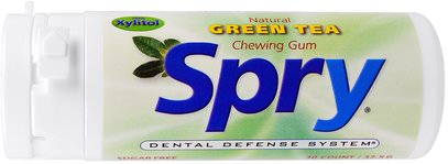 Xlear, Spry Natural Chewing Gum, Green Tea, 30 Count (32.5 g) ,حمام، الجمال، العناية بالأسنان عن طريق الفم، إكسيليتول الصمغ الحلوى