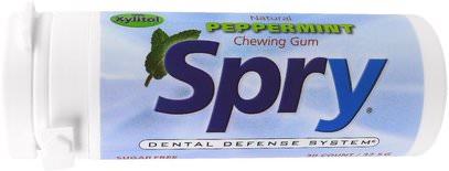 Xlear, Spry Natural Chewing Gum, Peppermint, 30 Count (32.5 g) ,حمام، الجمال، العناية بالأسنان عن طريق الفم، إكسيليتول الصمغ الحلوى
