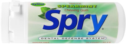 Xlear, Spry Natural Chewing Gum, Spearmint, 30 Count (32.5 g) ,حمام، الجمال، العناية بالأسنان عن طريق الفم، إكسيليتول الصمغ الحلوى
