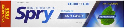 Xlear, Spry Toothpaste, Anti-Cavity with Fluoride, Peppermint, 5 oz (141 g) ,حمام، الجمال، العناية بالفم عن طريق الفم، إكسيليتول عن طريق الفم الرعاية